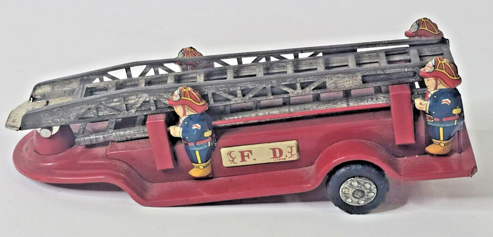 Vintage Tin Litho F.D. Ladder Fire Truck Trailer Trailer Only